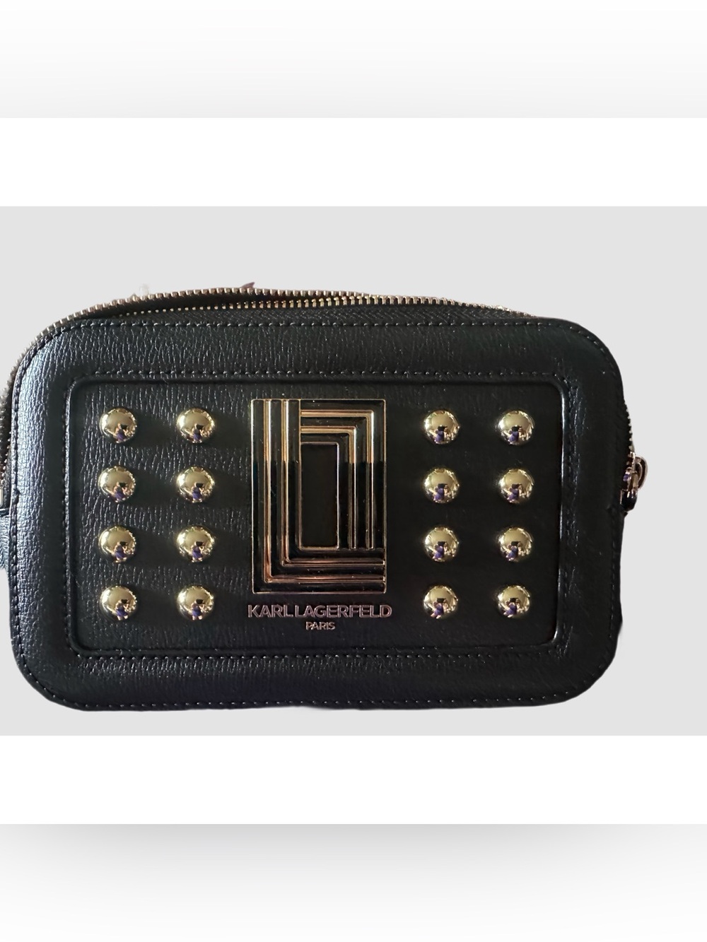 *NWT* Karl Lagerfeld- Black Leather Crossbody with Gold Stud Accents
